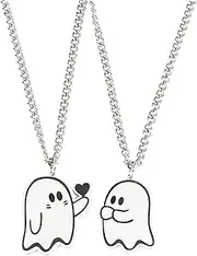 MALOYANVE Cute Finger Heart Ghost Necklace Set Funny Handmade Couple White Ghost Sends Love Lightweight Pendant Necklaces for Lovers Souvenir Jewelry Valentine's Day Halloween Costume Decorations