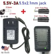 5.5V 3A AC Adapter DC Power Supply Charger Cord 5.5x2.1mm with 2 DC Plug Tips