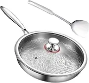 Titanium Steel Pan, Non Stick Titanium Steel Cooking Pan with Lid and Spatula, Kitchen Utensils Gadgets for Cooking Searing Baking Steak Fish Pancake Camping Restaurant