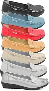 [Zerimar] Ladies Leather Moccasins Non-Slip Rubber Sole Padded Insole Heel Height 3.5cm Flexible