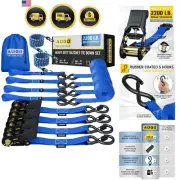 Durable 15 FT Cargo Straps Set - 2200 LB Break Strength, Soft Loops & Hooks