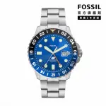 【FOSSIL 官方旗艦館】FOSSIL BLUE 深海跳色經典GMT指針手錶 銀色不鏽鋼錶帶 46MM FS5991