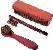 HORIALENCE 3Pcs Horsehair Brush Kit for Cleaning Shoes and Upholstery Durable Handle Multi Purpose Applicator for Polishing Boots Bags and Car Seats