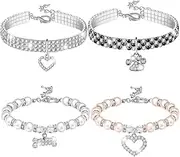 4 Pcs Pearl Dog Collar Necklaces Small Dogs Cats Rhinestones Collar Necklace Set, Crystal Pet Puppy Necklace Adjustable Jewelry for Pet
