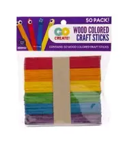 50 Go Create Colored Craft Wooden Popsicle Sticks For Arts and Crafts