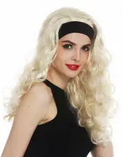 Wig Ladies Carnival Halloween Headband Long Blonde Curly 80er Retro Look