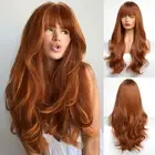 HAIRCUBE Auburn Wig with Bangs for Women Auburn Long Wavy Hair Wig Wig Curly Wav