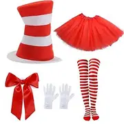 The Cat in the Hat Tutu Accessories Set Tall Hat Storybook Characters Movie Cosplay for Unisex Adults' Halloween Carnival World Book Day Performance Educationa