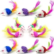 VOVIGGOL Furry Cat Toy with Feather Tails for Cats Fun Play Pack of 12 5 Colours