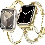 [DEALELE] Bands Compatible with iWatch 49mm 45mm 41mm 44mm 40mm 42mm38mm, Bling Diamond Steel Metal Replacement Bracelet for Apple Watch Series 8/7 / 6/5 / 4/3 / SE/Ultra Women Men