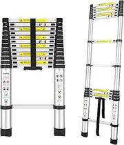 Telescoping Ladders, (12.5Ft/3.8M) EN131 Standards Aluminum Extension Ladder, Extension for RV, Attics, Families, Outdoor Work, with a Maximum Bearing Capacity of 330lbs