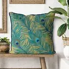 FABFUNKY LTD., PEACOCK FEATHERS on GOLD CUSHION / PILLOW COVER, 18" x 18" NEW
