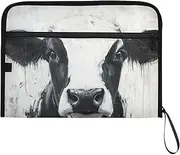 YMXFXP Cow Black White Head Expandable Filing Folder, 13-Pocket Funny Cute Design with Sticky Labels, A4 Letter Size Document Organizer for Office, School, Boys, Girls