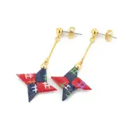 Origami Earring Ninja Shuriken Red & Blue Kimono Yukata Handmade in JAPAN F/S