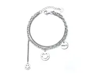 B02 S925 Sterling Silver Girls Bracelet Double-layer Smiley Face Personality Trend Seiko Hand Jewelry Adjustable Bracelet