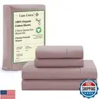 LANE LINEN Organic Cotton Queen Sheets - 4 Pc Set, Percale Weave, Breathable