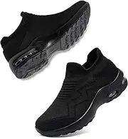 [LARNMERN] Steel Toe Sneakers for Women Slip On Safety Toe Work Shoes Air Cushion Walking Casual Shoes Lightweight Comfortable, Black, 6.5