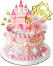 DRWATE Princess Cake Topper Castle Decoration for Girl Birthday Party