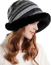 [KEOYA] Women's Warm Winter Bucket Hat Plush Thickened Earmuff Hat Fluffy Faux Fur Trim Fisherman Hat with Fleece Lining