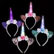 2 Set Unicorn Light-up Floral Headband Girls Birthday Party Cute Favors Supplies