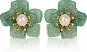 [ELESAXISG] Green Real Jade Stud Earrings For Women Trendy Crystal Gemstone Betsey Johnson Unique Van Cleef Dainty Emerald Jewelry Set For Girls Bling Daisy, jade Sterling Silver, Jade