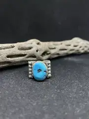 Native American Navajo Kingman Turquoise Sterling Silver Ring Size 5.5