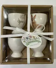 Bunny Boulevard Fine Porcelain Egg Cups NIB Set 4 "HAPPY EASTER" "HELLO SPRING"
