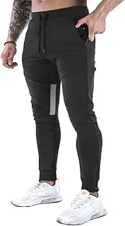 [MANSDOUR] Men's Gym Pants Workout Running Athletic Joggers Slim Fit Sport Track Pants with Zipper Pockets