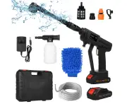 KKmoon Handheld Pressure Washer Portable Powerful 21V Car Wash Gun2pcs Rechargeable Battery 6in1 Multiple Injection Modes Toolbox Package High-Pressure Car