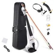 4/4 Electric Maple Violin Right Hand Full Size Concert w/ Headphone Case White