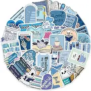 50PCS Bookish Stickers for Kindle - Blue Style Bookworm Pack, Love Book Vinyl Decals for Laptop, Water Bottle - Waterproof Cartoon Love Reading Cute Book Stickers (Book B)