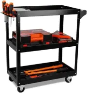 HORUSDY Black 3-Tier Tool Storage Trolley, Workshop Steel Tool Cart Mechanic ...