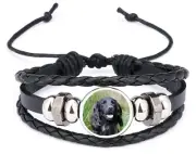 Sprocker Springer Spaniel Dog Black Leather Bracelet And Velvet Gift Bag