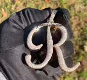Rapper Men's 3Ct Real Moissanite Custom Initial Letter pendant 925 Silver