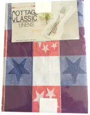 Patriotic Stars Tablecloth 60x84" 4th of July Red White Blue Fabric Cloth Oval