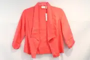 Chico's Linen Open Drape Front Jacket Blazer Womens size 0P Coral Ruched Sleeves