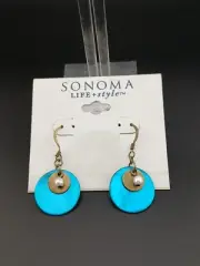 SONOMA brass tone turquoise color shell faux pearl hook dangle earrings