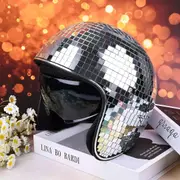 Disco Ball Helmet with Retractable Visor Glitter Mirror Glass Disco Ball HatOpen