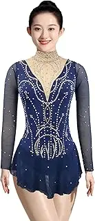 [Zagitova] Figure Skating Dress for Girls Patchworkl Breathable Women Ice Competition Dance Costume with Shiny Rhinestone