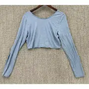 Free People Beach Crop Top Size L Light Blue Long Sleeve Scoop Back NWT