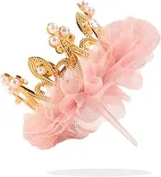 Nishine Vintage Crown Cake Topper Mini Baby Princess Mesh Crown Tiara for Birthday Party Decor (Gold)