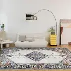 Extra Large Boho Rug Orange Blue Plush Diamond Bohemian Carpet Washable Runner
