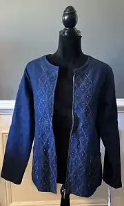 ALFRED DUNNER NWT stretch denim zip front sequin jacket size 10