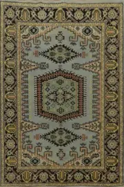 Handmade Light Blue / Gray Wool Indian Area Rug 6x9 Ft Traditional Oriental Rug