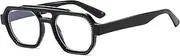LJCZKA Blue Light Filter Glasses Square Women Men Glasses Without Prescription Square Aviator Glasses Double Bridge 70s Anti-Fatigue, Light black
