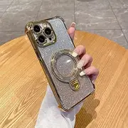 [PONRFEKT] Electroplated Glitter Case for Oppo A96 with Magnetic Stand,Transparent Protective Cover Gradient Glitter,Stylish Silicone Shockproof Cover-Gold