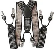 [Aiko Fashion] Men's 35mm Wide Suspenders 6 Clips Adjustable Elastic Leather Braces Solid Color or Pattern (Pattern 01)