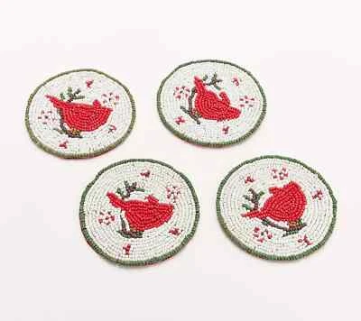 Temp-tations Seasonal Set of (4) Beaded Coasters Poinsetta