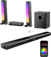 5.1ch Sound Bar w/Dolby Atmos, Surround Sound System Soundbar for Smart TV with Subwoofer, Detachable PC Soundbar with RGB Light, App Control, 320W Peak Power, HDMI eARC/OPT/AUX/BT, Apollo S80