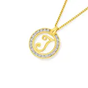 9ct Cubic Zirconia Circle Script Initial J Pendant in Clear